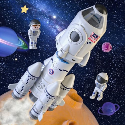 BLmukce Space Rocket Toys, STEM Launch Set with Light/Sound/Smoke, Educational Aerospace Model for Kids, Projection Lamp & 2 Astronauts, Gift for Boys Girls 3,4,5,6,7,8 Years Old