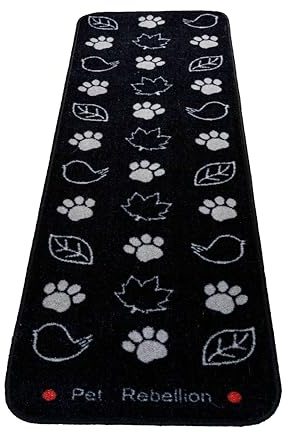 Pet Rebellion Stop Muddy Paws Dog Runner | Protect your floors from Dirt and Mud | Non-Slip, Absorbent, and Machine Washable | 45 x 150 cm (Country Walk Black)