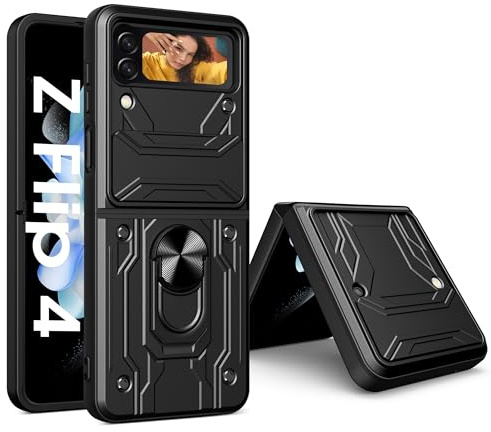 Ailicici für Samsung Galaxy Z Flip 4 Hülle mit Kameraschutz [mit Panzerfolie] Schutzhülle mit Bumper Kameraschutz, 360° Metall Ring Ständer, Stoßfest Bumper Handyhülle für Samsung Z Flip 4 5G Case