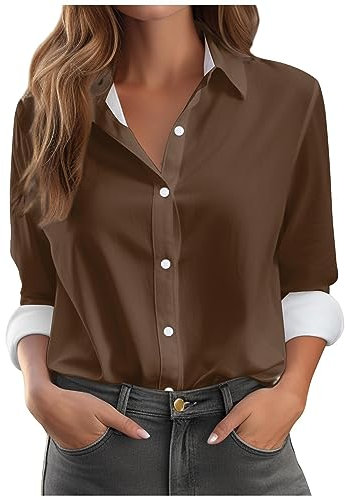 Chemise Femme Ete Long Sleeve éLéGant Leger Chemisier Boutons col Revers Mousselin Blouse Ado Ouverte Cintrée Uni