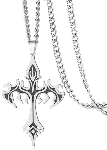 VASSAGO Cross Necklace for Men Stainless Steel Gothic Cross Pendant Necklace Punk Hip Hop Goth Jewelry Halloween Christmas Jewelry Gift