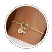 Turandoss Geburtsstein Armband Damen Gold – 14K Gold Vergoldet Knoten Armband mit Buchstaben A–Z Personalisierter Schmuck Armreif Ideales Geschenke für Frauen Mädchen Mutter Freundin