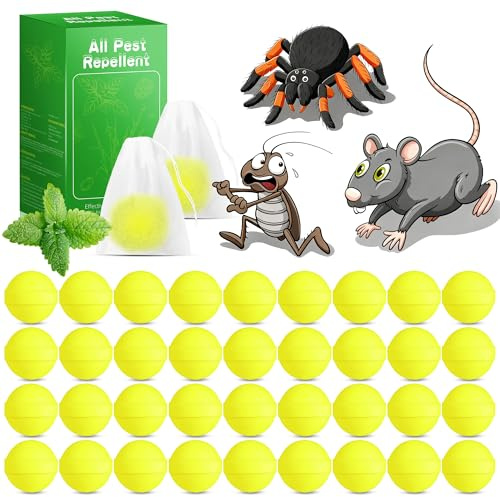 Rodent Mouse Repellent, 36Pack Natural Rat Mice Repellant Indoor Outdoor, Peppermint Oil Wasp Bee Pest Insect Repellent Balls to Repel Rats Mice Away Rodent Deterrent for House Family & Pet Safe
