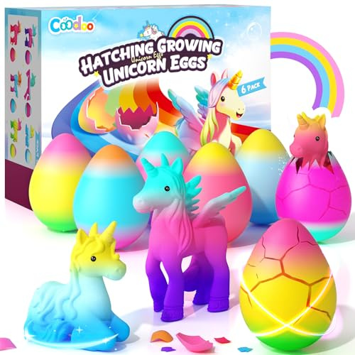 Unicorn Hatching Rainbow Eggs for Kids -6PCS Unicorn Toys for Girls Age 3-8 | Magic Growing Unicorn Toys, Easter Basket Stuffers, Party Favors, Girl Gifts, Screen-free STEM Fun, Easy to Play, Birthday