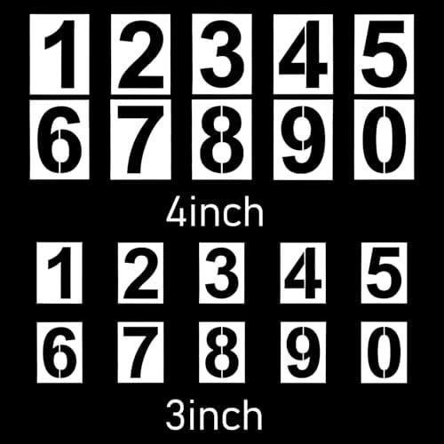 KFHENSOMR 3 & 4 Inch Number Stencils Set 20 Pcs Reusable Plastic 0-9 Digital Templates for Painting Parking Lot Road Curb Address Door Cake Decorating