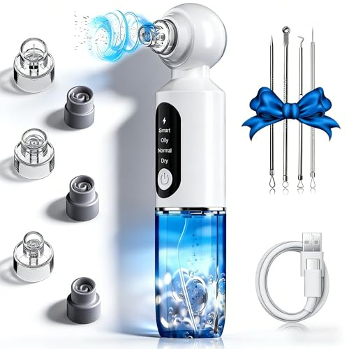 Aspirateur Pour Points Noirs, Extracteur Points Noirs Visage, 3 Modes, 6 Sondes et Compresse Chaude, Réservoir d'eau Visible pour le Nettoyage du Visage, Traitement de l'acné et Soins de la Peau -