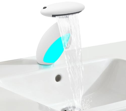 ohne Strom LED Wasserfall Wasserhahn 4 modus Badezimmer Waschtischarmatur mit 1/2 Anschluss,360° Drehbar & Ausziehbar,mehrfarbige beleuchtung Einhebelmischer Badarmatur Waschbeckenarmatur (Weiß)