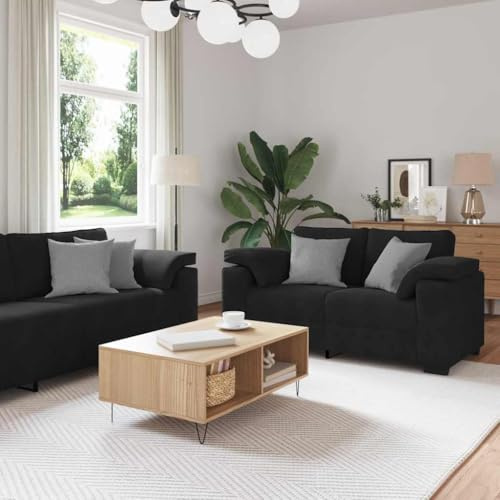 QJBSAVVA 3-teilige Samt Sofagarnitur Schwarz Modernes Sessel Zweisitzer Dreisitz Couch Set mit Breiten Armlehnen 100/160/219 cm Breite für Wohnzimmer Büro Gästezimmer