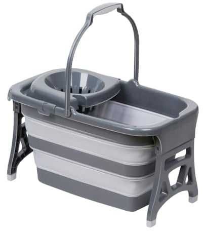 Dirt Devil Secchio pieghevole da 20 litri - Secchio Mop con strizzatore - Secchio per la pulizia dello spazio - Mopper portatile per pavimenti - Grigio Bianco