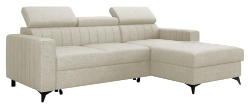 Ecksofa Kiarge mit Bettkasten, Einstellbare Kopfstützen, Sofa mit Schlaffunktion, Polsterecke, L-Form Couch mit Bettfunktion, Eckcouch für Wohnzimmer, Wohnlandschaft (Flow 03 Seite: Rechts - 2r+LC)
