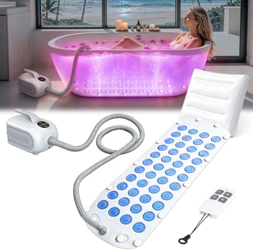 Bubble Spa Badewannenmatte mit LED-Lichtern, Badmatte mit Aufblasbarem Kissen & Fernbedienung, 6-Stufige Massage, rutschfeste Saugnäpfe, Geräuscharm – Ganzkörperentspannung für die Badewanne