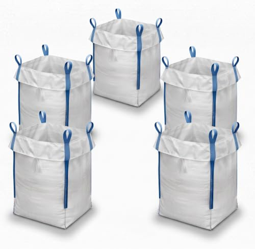Ruemar 5 x Big Bag 90x90x110 cm | Für Bauschutt, Holz, Gartenabfall, Sand, Kies, Bauschuttsäcke, Tragfähigkeit 1000 kg