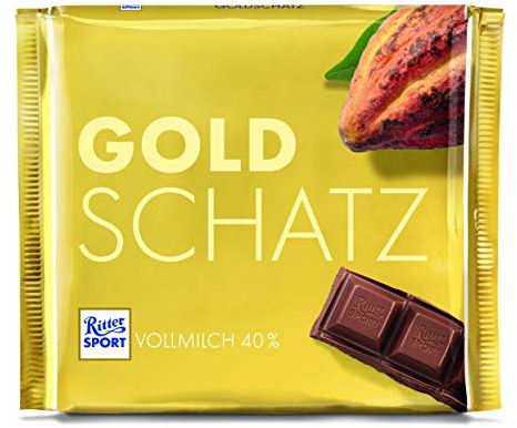 RITTER SPORT 250g Goldschatz, hochwertige Vollmilchschokolade, verfeinert mit Trinitario-Kakao und dezenter Milchnote, 250g Großtafel