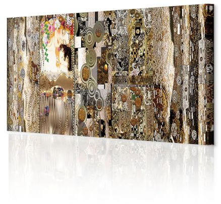 decomonkey Wandbilder Gustav Klimt Abstrakt 120x40 cm 1 Teilig Kunstdruck | Strukturleinwand, Holzkeilrahmen, Leinwandbilder, Bild auf Leinwand, Wanddeko, Wohnzimmer, Wanddekoration, Frau, braun