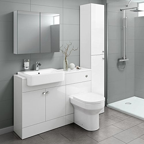 Combined Vanity Unit Bathroom Gloss White Suite Pan BTW Toilet WC Basin Sink
