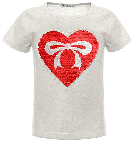 BEZLIT Mädchen Wende-Pailletten Herz Schleife T-Shirt Outfit Oberteile 22534 Grau Größe 128