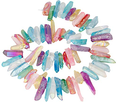 KYEYGWO Titanium Beschichtet Kristall Punkt Perlen Grobe Stein Sticks Spikes Natürliche Quarz Gebohrt 15 Zoll Strang Lose Perlen für Schmuck Machen