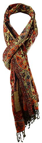 TigerTie - Designer Schal in rot orange hellbraun schwarz gemustert mit Fransen