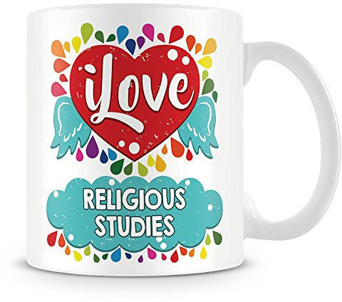 I Love Religious Studies Mug (Personalised Mug - Add Photo) Customised Love-Heart Rainbow Design Gift