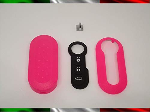 TOPBEST Cover Chiave Guscio + Tasti Tastini in Gomma + Gancio Portachiavi Compatibile con Fiat 500 Grande Punto Evo Bravo Panda 500l Lancia Y Ypsilon Musa Delta Scocca Rosa