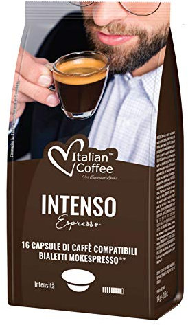 Italian Coffee 96 Capsule Caffè Compatibile con Bialetti Mokespresso (16 unità (Confezione da 6), Intenso)