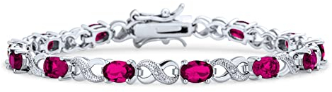 Bling Jewelry Bracelet de tennis pour femmes en zircon cubique rose tourmaline simulé 9CT AAA ovale CZ symbole infini milgrain plaqué argent