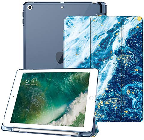 Fintie Funda Compatible con iPad 9.7 (2018/2017) con Soporte Integrado para Pencil - Trasera Transparente Carcasa Ligera Función de Auto-Reposo/Activación, Océano Azul