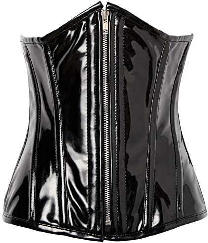 Daisy corsets Damen Top Drawer Black Patent PVC Steel Boned Under Bust Corset Korsett, schwarz, 2X Plus