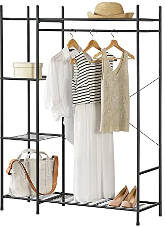 [en.casa] Garde-Robe avec Étagères Meuble de Rangement 4 Surfaces de Stockage Acier Laqué 150 x 110 x 40 cm Noir