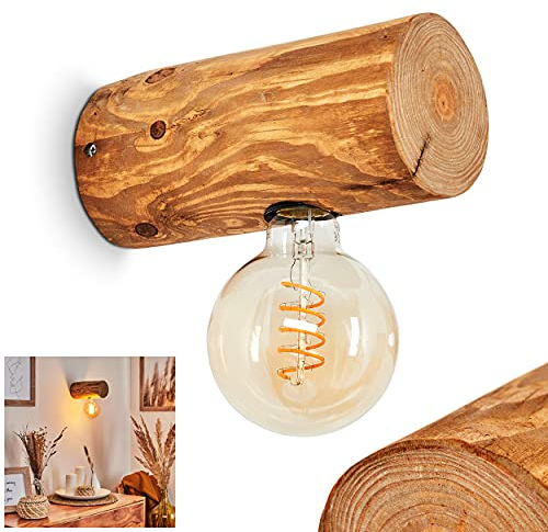 Wandleuchte Canedo, moderne Wandlampe aus Holz in Dunkelbraun im skandinavischen Design, 1-flammig, 1 x E27, Wandspot im Retro/Vintage Design m. Lichteffekt, ohne Leuchtmittel