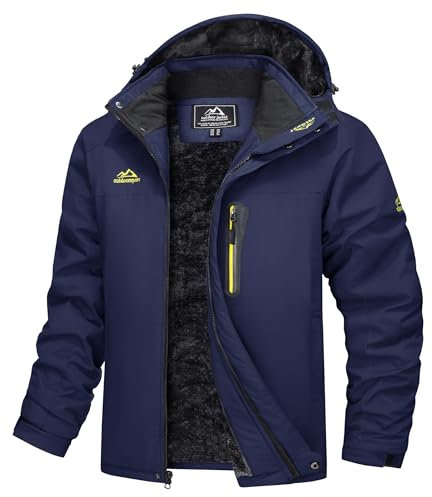 TACVASEN Herren Warme Skijacke Gefütterte Winterjacke Wasserabweisende mit Abnehmbarer Kapuzen (M, Marineblau)