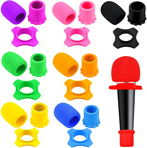 Flutesan 8 Set Microphone Cover Foam Mic Cover Microphone Windscreen Shakeproof Wireless Handheld Mic Protection Silicone Ring Anti Rolling Bottom Rod Sleeve Holder Foam Filter(Mixed)