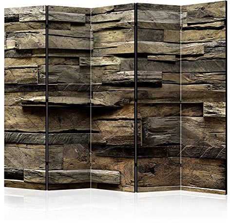 murando - Paravento Decorativo Monofacciale Rustico 225x172 XXL 5 Pannelli Divisori - Stampa su un Lato su Tela in TNT - Separe Divisorio per la Casa Simpatici Legno - Oriente f-A-0597-z-c