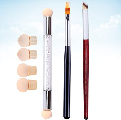 3 Pieces Nail Art Brush Set with 4 Replacement Head Ombre Nail Brush Nail Art Dust Brush Acrylic Nail Brushes for DIY Gradient Blooming UV Gel Nails