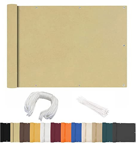 Linmssd Sichtschutz Balkon, 50x1300cm, Balkonabdeckung, Witterungsbeständig,Sonnenschutz, Gewebe Netz mit Kabelbinder, für Gartenzaun & Balkongeländer - Beige