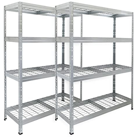 Master Regale 2er-Set Rivet Schwerlastregal mit Stahlgitter-Boden 180x120x45cm(HxBxT) 250 kg pro Boden verzinkt. Steckregal Metallregal Kellerregal Lagerregal Werkstattregal