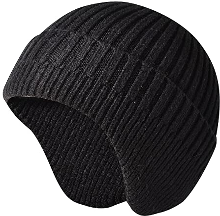 Koreshion Damen Herren Beanie Mütze Wintermütze mit Ohrenklappen Wolle Strickmütze Warm Uhr Mütze Mode Ski Totenkopf Mütze, schwarz, Einheitsgröße