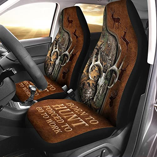 Autositz Schonbezug Hirschschädelkopf-Jagd-Camouflage Geboren, Um Zu Jagen, Gezwungen, Zur Arbeit Gehen Auto-Schonbezüge Sitzbezüge Set Für Lastwagen, Autos, Fahrzeuge, 52x138cm