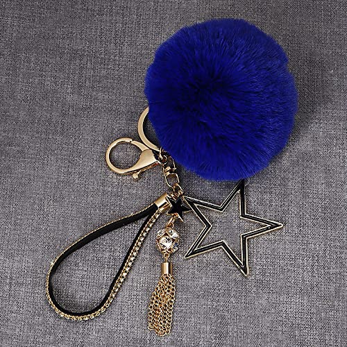 PlüschBall Schlüsselanhänger für Taschen Keychain, Künstliche Plüschkugel Schlüsselanhkette Rucksäcke Deko Anhänger Zubehör Auto Schlüsselanhänger Schlüsselring für Familie Freunde 6x6CM,Königsblau