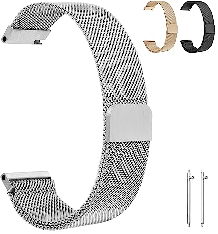 OFFCUP Edelstahl Uhrenarmband 20MM, Magnetverschluss Smartwatch, Uhren Armband Ersatz Metall mit Magnetverschluss, Smartwatch mit Schnellverschluss, für Damen Herren(Silber)