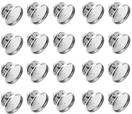 Milageto 20Pcs Runde Blank Pin Button Anstecker, Metall Pin Keepers Rücken Lock Verschluss, Blank Cabochon Bezel Setting Trays, Broschenverschlüsse Pin Base für Schmuck Brosche Pins Basteln, 16 mm