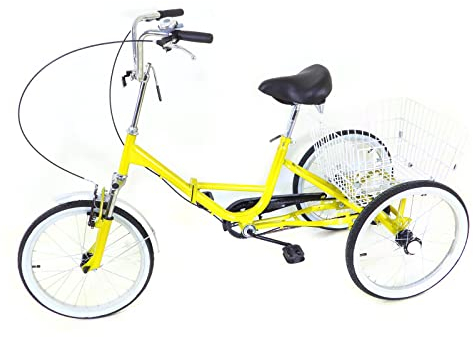 Dreirad für Erwachsene 20 Zoll Dreirad 3 Räder Faltrad 1 Gang Fahrrad Trike mit Korb für Eltern/Ehepartner