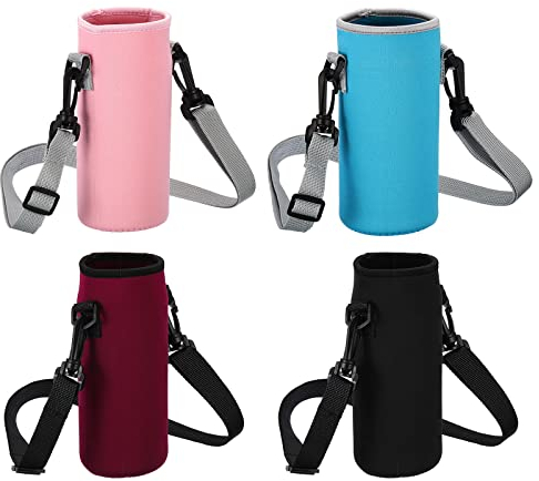 PATIKIL 80mmx190mm Water Bottle Sling Bag, 4 Pack Neoprene Portable Insulated Bottle Holder Carrier with Adjustable Shoulder Strap, 4 Colors
