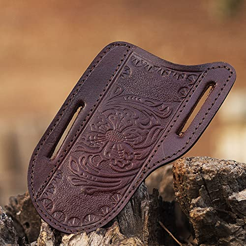 Leder Messer Scheide, Tooled Lederscheide, Gürtelscheide, Pan Cake Scheide, Schöne Kuh Boy Bull Cutter Messer Lederbezug 100% Echtleder SS-17701 (Rindsleder)