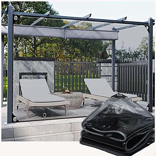 Lona plástico Transparente Impermeable de PVC con Ojales, Toldos Laterales Enrollables Exterior,Malla Ocultacion Cortina Negro para,Coverup Plantas de Jardines, Invernaderos, Terraza