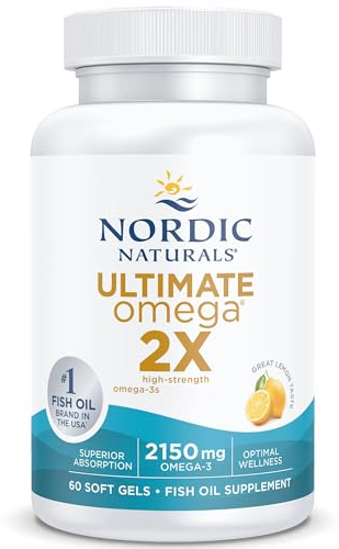 Nordic Naturals, Ultimate Omega 2X, 2150mg d'Oméga-3, Huile de Poisson avec EPA et DHA, 60 Capsules molles, Goût Citron, Testé en Laboratoire, Sans Soja, Sans Gluten, Sans OGM