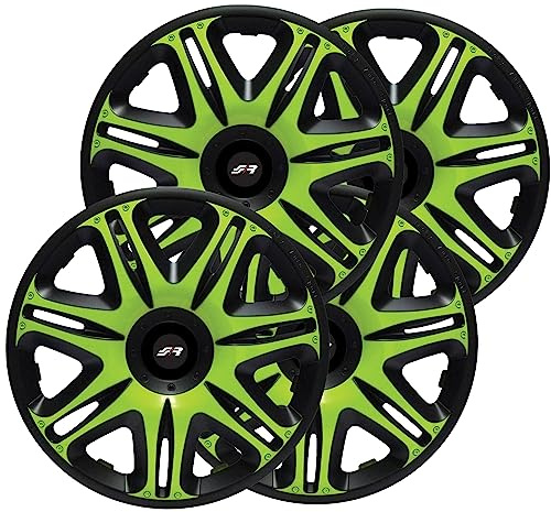 Simoni Racing NAS/15G 4er Set Universal Radkappen Nascar Monster 15 Zoll Radkappen Radkappen Auto Grün Schwarz