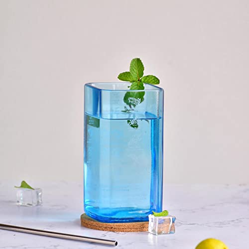 GoGiftid Verre à gin Bombay Sapphire recyclé - Bleu - 500 ml - Fabriqué à la main à partir de bouteille de gin recyclée - Vaisselle de bar écologique - Verre à cocktail et à gin durable