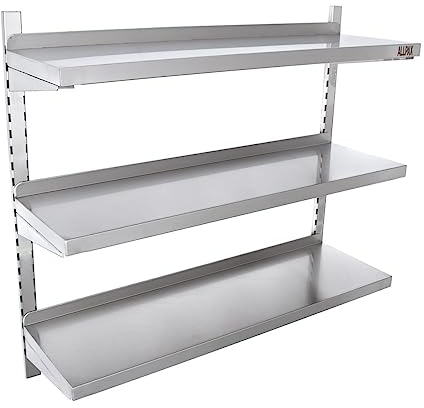 Allpax Wandbord 100 x 30 cm - höhenverstellbar - 3 Ablageböden - Aufkantung hinten - Belastbarkeit 30 kg - inkl. Befestigungsmaterial - Edelstahlregal für die Gastro, Hängeregal, Kühlregal