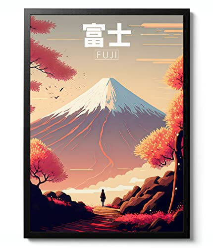 Mount Fuji Print, Japanese Anime Poster, Japanese Anime Poster, Manga Wall Art, Gaming Home Decor, Cartoon Gift Idea, Archival Matte, A4 (Framed) - 29.7x21cm